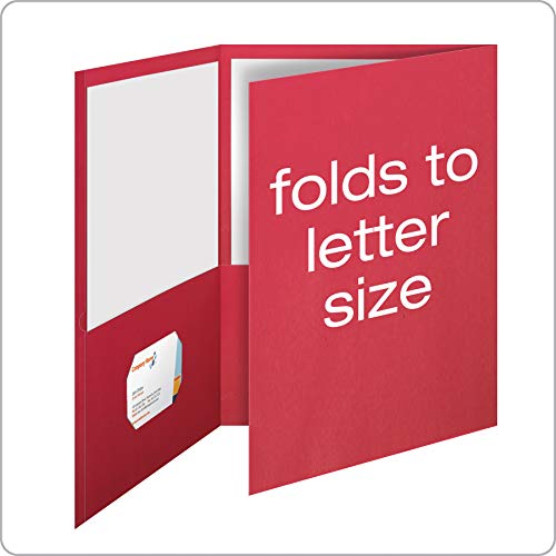 Oxford Tri-Fold Pocket Folders, Letter Size, Red, Interior Business Card Holder, 20 Per Box (59811)