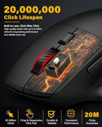E-YOOSO X54 Rechargeable Ergonomic Wireless Bluetooth Wired Mouse,1000mAH Big Battery,12800 DPI,M/Large Hand,Quiet Clicks,RGB Lights,Mice for Laptop/Computer/PC/MacBook/Chromebook/Office/Gaming