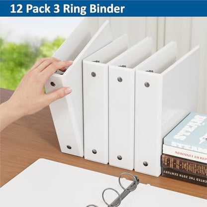 habgp 3 Ring Binders, 2" Round Rings 12 Pack, Fits for 8.5x11 Inch Paper, Clear View 2 Pocket for Customizable Covers, Three Ring for School Office Business Supplies, White, 2 Inch - size: 2 Inch