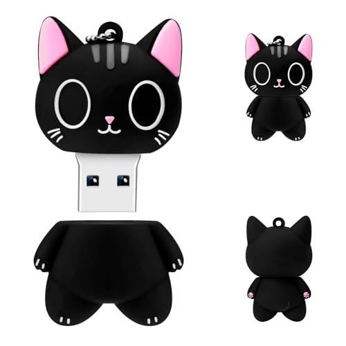 USB Flash Drives,BORLTER CLAMP Cute Flash Drive,32GB 64GB Cartoon Cat High Speed Memory Thumb Stick USB2.0 Animal Drive Character Data Storage Gift USB Disk Pendrive with Key Chain - size: 64GB