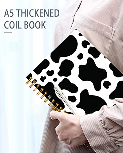 iampanda Spiral Journal Notebook,Strong Twin-Wire Binding with Premium Paper for Girl Women,Cute 60 Sheets A5 College Ruled Notebook/Journal,Perfect for School Office Home Gifts,Black White Cow Print - color: Black White Cow Print