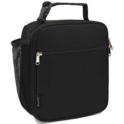 FlowFly Kids Lunch Box Insulated Letter Print Soft Bag Mini Cooler Back to School Thermal Meal Tote Kit for Girls, Boys, Black - color: Black