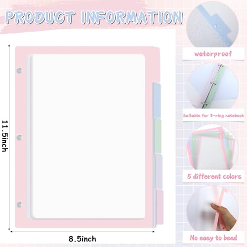 30PCS/6 Set 3 Ring Binder Dividers with 5 Tabs Color Page Dividers for 3 Ring Binder with Tabs 11.5×8.5inch Clear Folder Divider 3 Ring File Dividers Tabbed Index Dividers for School Office (Pastel) - color: Pastel