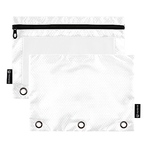 MCHIVER White Pencil Pouch for 3 Ring Binder Pencil Pouches with Zippers Clear Window Binder Pockets Pencil Bags for Office Daily Work 2 Packs - color: White
