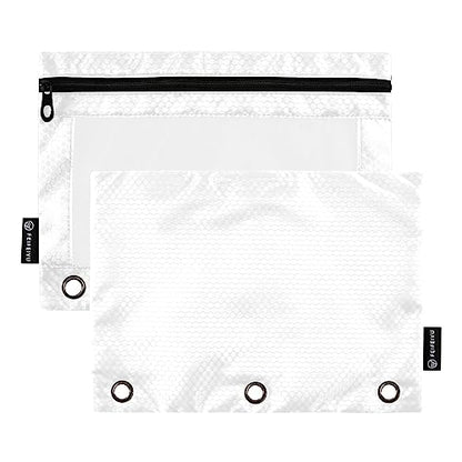 MCHIVER White Pencil Pouch for 3 Ring Binder Pencil Pouches with Zippers Clear Window Binder Pockets Pencil Bags for Office Daily Work 2 Packs - color: White