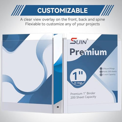 SUIN Bulk 12 Pack 1-inch 3 Ring Binders -Durable 1'' Binders with Roung Ring Binder, Large 200 Sheet Capacity, Fit 8.5" x 11" US Letter Size Paper, White (1'' White - 12 Packs) - size: 1'' White - 12 Packs