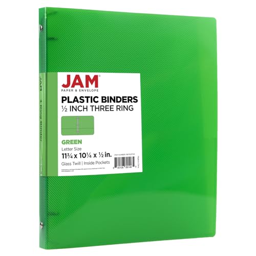 JAM PAPER Plastic 0.5 inch Binder - Green 3 Ring Binder - Sold Individually - color: Green, size: 0.5 inch