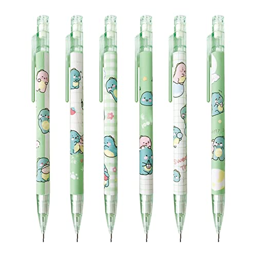 MOZXIRZ 6 Pcs Cute Mechanical Pencils with Eraser 0.5mm Cartoon Dinosaur Mechanical Pencil School Pencil for Boy Girl Women (6pcs Dinosaur/No Refill) - color: 6pcs Dinosaur /No Refill