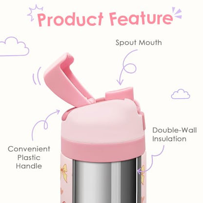 Bow Kids Insulated Stainless Steel Water Bottle 16 Oz, Travel Tumbler for School, Sports for Girls, Birthday, Back To School - color: Bow