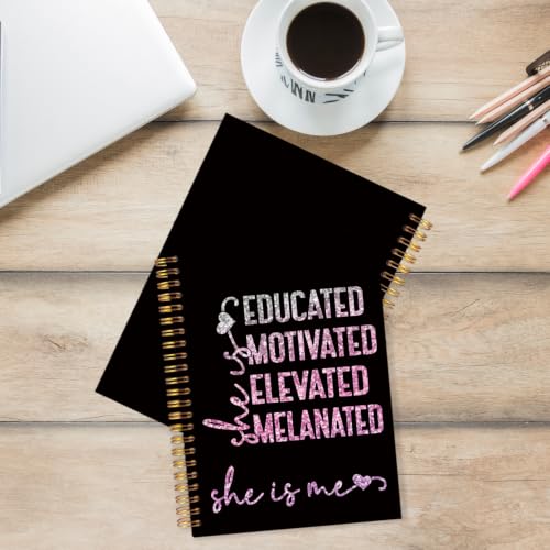 PQKIY African American Gifts Spiral Notebook for Black Women 5.5x8.3 Inch | Black Girl Magic Gifts for Women,Educated Motivated Elevated Melanated Inspirational Black Glitter Notebook Journal - color: African American white