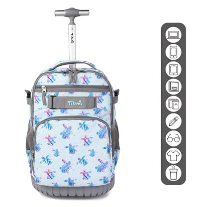 Tilami Rolling Backpack, 18 inch Shoulder Drop, Concealed Pockets and Wheel Cover, Laptop Backpack for Boys and Girls, Turtle Blue - color: Turtle Blue