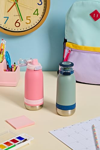 Ello Emma 14oz Insulated Stainless Kids Water Bottle with Straw, Seaside | Insulated stainless steel kids water bottle with straw, leakproof locking lid, carry handle, and cold drinks for school - color: Seaside