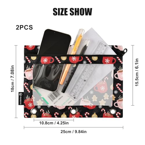 Christmas Snowflakes Pencil Pouches for 3 Ring Binder, Zipper Binder Pencil Case, 2 Pack Clear Window Case Bag for Office Organizers - color: Christmas Snowflakes