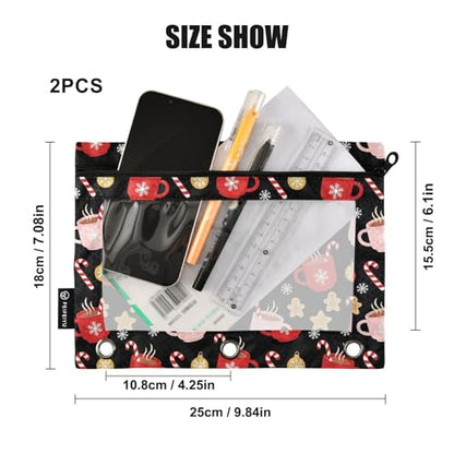 Christmas Snowflakes Pencil Pouches for 3 Ring Binder, Zipper Binder Pencil Case, 2 Pack Clear Window Case Bag for Office Organizers - color: Christmas Snowflakes