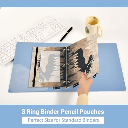Custom Text Moose Brown Wood Pencil Pouch for 3 Ring Binder Personalized Text Photo Pencil Case Clear Window Pencils Bag for School Office 2 Packs - color: Custom Moose Brown Wood