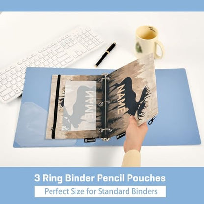 Custom Text Moose Brown Wood Pencil Pouch for 3 Ring Binder Personalized Text Photo Pencil Case Clear Window Pencils Bag for School Office 2 Packs - color: Custom Moose Brown Wood