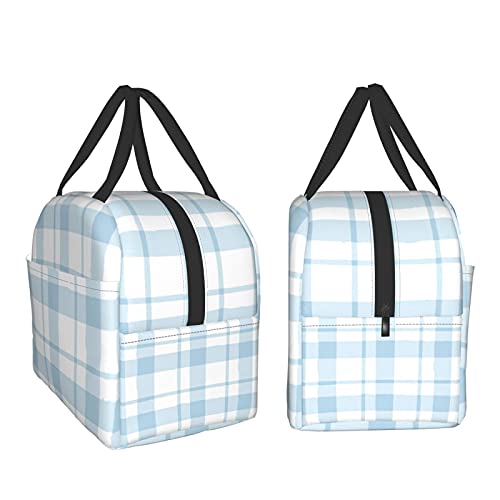 Lunch Bag Plaid Blue Check Insulated Lunch Box Cooler Tote for Adults Kid Girl Women Work Office School Picnic Beach Reusable Lunchbox Over 3 Years Old - color: A05