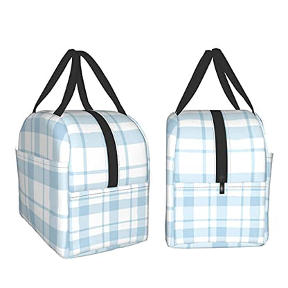 Lunch Bag Plaid Blue Check Insulated Lunch Box Cooler Tote for Adults Kid Girl Women Work Office School Picnic Beach Reusable Lunchbox Over 3 Years Old - color: A05
