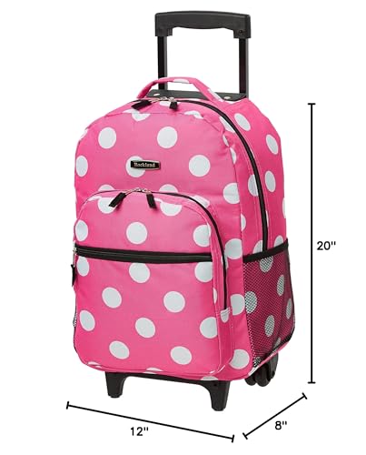 Rockland Double Handle 17" Rolling Backpack, Pink Dot - color: Pink Dot, size: One Size
