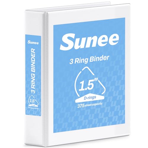 SUNEE 3 Ring Binder, 1.5 Inch D Ring, Clear View PVC-Free (Fit 8.5x11 Inches), White, 1 Pack - color: White, size: 1.5 Inch, style: 1 Pack