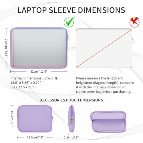 RAINYEAR 13 Inch Laptop Sleeve Case with Accessories Pouch, Compatible with 13.3" MacBook Air/Pro M1 M2 M3 M4 M5 A3449 A3240 A3113 A2681 A2338 (Purple) - color: Purple, size: 13"
