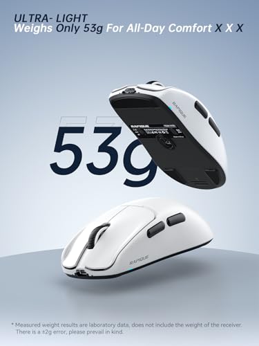 RAPIQUE Ultra-Light Wireless Mouse – 53 g Featherweight, Silent Click, Dual Mode Bluetooth 5.1 & 2.4 GHz, Side Buttons, USB‑C Recharge, 3-Speed DPI, for Desktop/Laptops/Computer/Mac/PC(White) - color: White