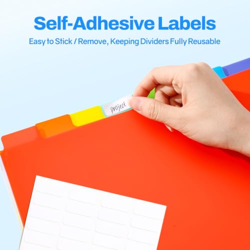 SUNEE 8 Tab Binder Dividers,Plastic Dividers for 3 Ring Binder,3 Ring Binder Dividers with Tabs for School Office Home Supplies,Bright Color, 1 Set
