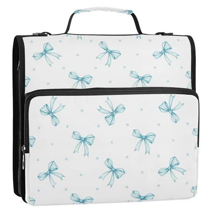 Zipper Binder Bag 3 Ring File Folder Portfolio Organizer Zippered Binder Bags with Strap Fits Laptop Women Men - color: 21-delicate Bow Dot