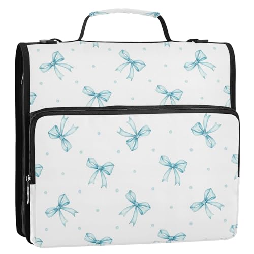 Zipper Binder Bag 3 Ring File Folder Portfolio Organizer Zippered Binder Bags with Strap Fits Laptop Women Men - color: 21-delicate Bow Dot