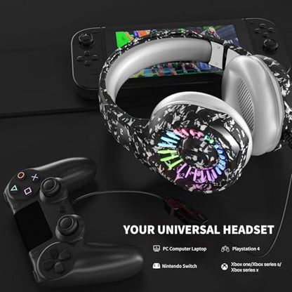 ZIUMIER Camo Gaming Headset for PS4, PS5, Xbox One, PC, Laptop, Mac, Switch, 3.5MM Wired Gaming Headphones with Microphone, Bass Surround, LED Light, Camouflage - color: Camouflage
