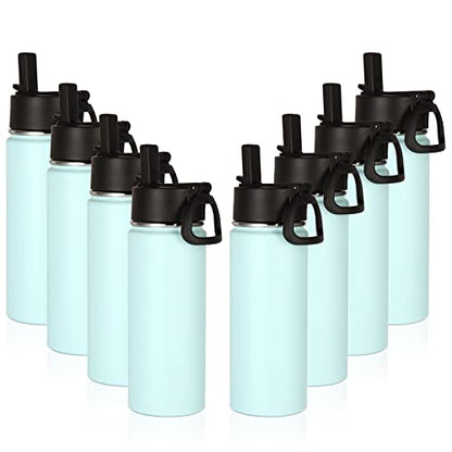 Volhoply 18oz Insulated Water Bottle Bulk 8 Pack,Kids Stainless Steel Water Bottles with Straw,Double Wall Vacuum Metal Cups Water Bottle,Wide Mouth Reusable Sport Flask for Cold Drink(Fog,8 Set) - color: Fog