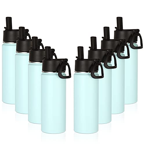 Volhoply 18oz Insulated Water Bottle Bulk 8 Pack,Kids Stainless Steel Water Bottles with Straw,Double Wall Vacuum Metal Cups Water Bottle,Wide Mouth Reusable Sport Flask for Cold Drink(Fog,8 Set) - color: Fog