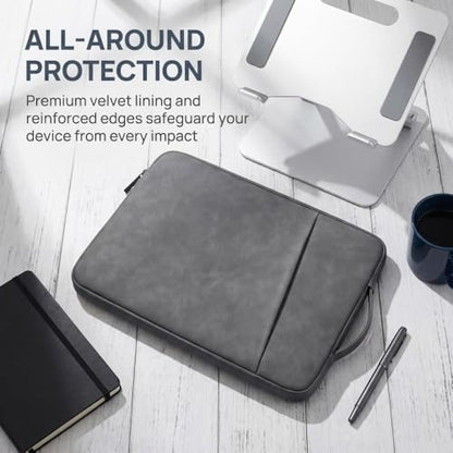 PU Leather Laptop Sleeve 14 inch, Slim Laptop Carrying Case Bag Computer Sleeve Cover Compatible with MacBook Air/Pro, HP, Dell, Lenovo(Gray) - color: Dark Gray, size: 14 inch