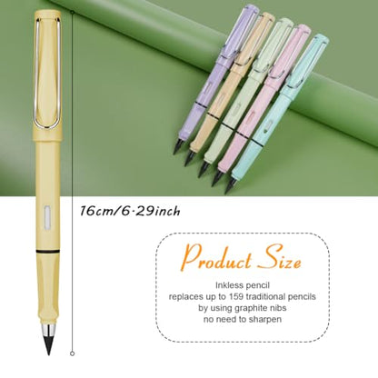 Ainiv Inkless Pencil with Eraser, 5 Sets Infinity Pencil Everlasting Pencil, Reusable Infinite Pencil with Extra 5 Eraser & 5 Replaceable Nibs, Endless Pencil for Home Office School Writing Drawing - color: 5PCS-Macaron color