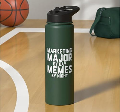 Marketing Major By Day Memes By Night Marketer Joke Student Stainless Steel Insulated Water Bottle - color: Dark Green