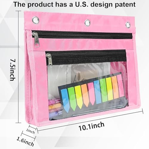 YoeeJob 2 Pack 1 Inch Expandable Zipper Pencil Pouches with Clear Window for 3 Ring Binder, Suitable for School & Office (Pink) - color: Pink
