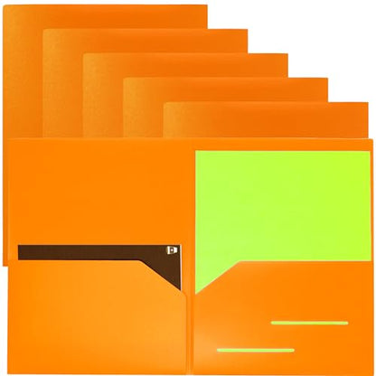 Youngever 6 Pack Heavy Duty Plastic Two Pocket Folders, Heavy Duty Plastic 2 Pocket Folder (Orange) - color: Orange