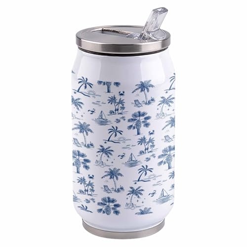 T&H XHome Ocean 14oz Stainless Steel Tumbler with Lid & Straw-Double Wall Vacuum Insulated Travel Mug Summer Coconut Trees Shells Sailing Vessel Water Bottle Coffee Beverage Drinks Cup - size: 14 Ounces