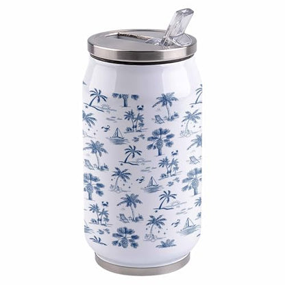T&H XHome Ocean 14oz Stainless Steel Tumbler with Lid & Straw-Double Wall Vacuum Insulated Travel Mug Summer Coconut Trees Shells Sailing Vessel Water Bottle Coffee Beverage Drinks Cup - size: 14 Ounces