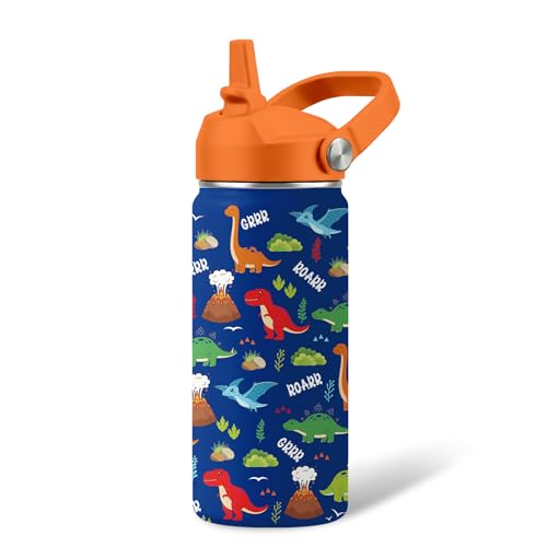 Kids Water Bottle Insulated - 16 oz Kids Stainless Steel Water Bottle with Straw, Leak Proof, BPA-Free, Vacuum Insulated, Dinosaur Water Bottles for Sports, Travel - color: Dinosaur#2, size: 16 Ounces