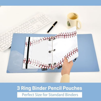 Gredecor 3 Ring Binder Pencil Pouch, Ball Softball Basebal Laces (2) Zippered Pen Case Pouches with Clear Window, 2 Pack Stylish Office & School Supplie - color: Ball Softball Basebal Laces (2)