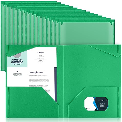 Henoyso 36 Pack Green Plastic Folders with Clear Front Pockets Heavy Duty File Folders with 2 Pockets and Card Slot for Student Communication School Office Presentation Report - color: Green