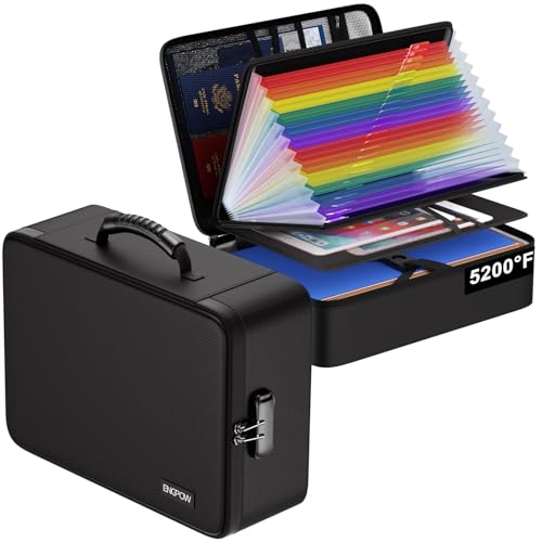 ENGPOW 5200℉ Fireproof Document Box with 25 Pockets Accordion File Folder | Heat Insulated Water Resistant File Organizer Box with Lock,Soft Case,Home Travel Safe Storage for Important Documents,Black - color: Black, style: 25 Pockets,colorful