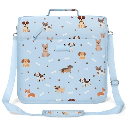 SUNEE Zipper Binder 3 Ring, 3 Inch O-Ring with Handle and Shoulder Strap, 600-Sheet Capacity, 5-Tab Expanding File Folder, Multi-Pockets for Middle School Organizer Binder with Zipper, Blue Dog - color: Blue Dog