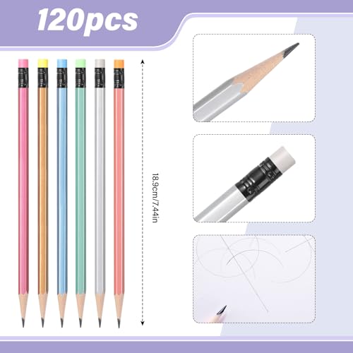 TecUnite 120 Pcs HB Pencils #2 Unsharpened Wood Cased Pencils with Eraser Hexagonal Pencil Cute Graphite No 2 Pen for Adults Gifts Exam School Office Sketching Learning (Multicolor) - color: Multicolor