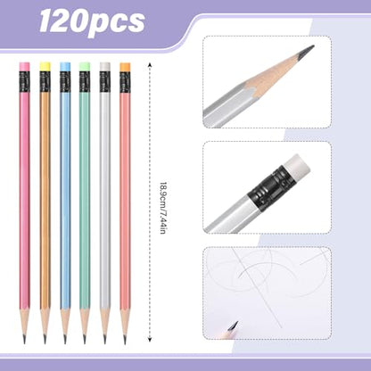 TecUnite 120 Pcs HB Pencils #2 Unsharpened Wood Cased Pencils with Eraser Hexagonal Pencil Cute Graphite No 2 Pen for Adults Gifts Exam School Office Sketching Learning (Multicolor) - color: Multicolor