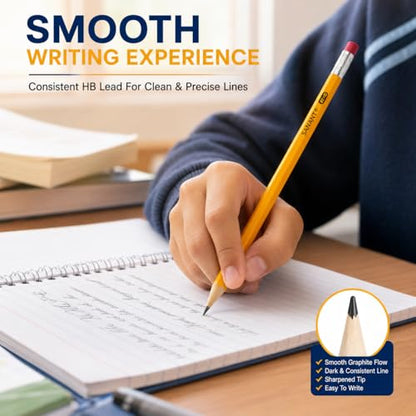 Wood-Cased #2 HB Yellow Pre-Sharpened Pencils with Top Erasers 360 Pack | Pre-Sharpened, HB Lead, Drawing and Sketching, Bulk Yellow Pencils for Classroom School Teacher Supplies, Back to School