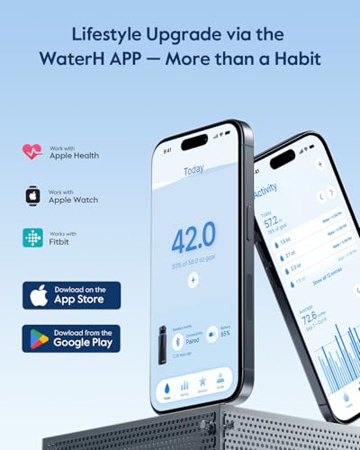 WaterH BOOST Smart Water Bottle Tracker with Reminder to Drink Water, 32oz | Double Wall Vacuum Insulated Stainless Steel, BPA-Free, Leakproof, Smart App Tracking, Travel-Friendly Wide Mouth for Office - color: Black, size: 32 Ounces
