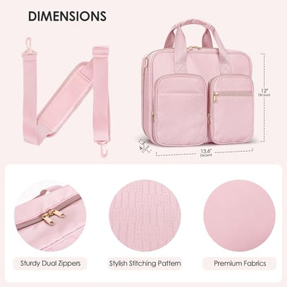 3 Ring Zipper Binder, 2 Inch Ring Binder Organizer Bag with Strap | Binder Bag Fits 13" Laptop & 500 Sheets, Detachable Shoulder Strap, Large Capacity Zip Up Portfolio Folder Bag for Office - color: Pink