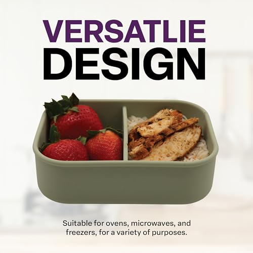 Silicone Bento Box, 2 Compartments, BPA-Free, Leak-Resistant, Dishwasher and Microwave Safe, Perfect for Work, Travel & Meal Prep, (Green) - style: 2 Compartments
